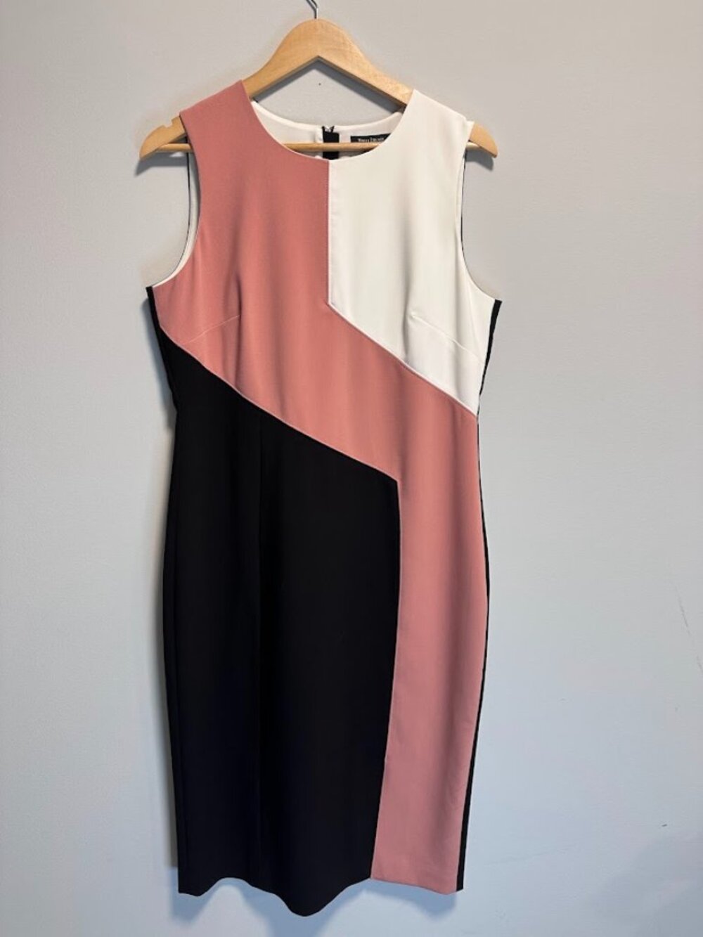 NWT White House Black Market Colorblock Diagonal Sheath Dress Pink Black 12